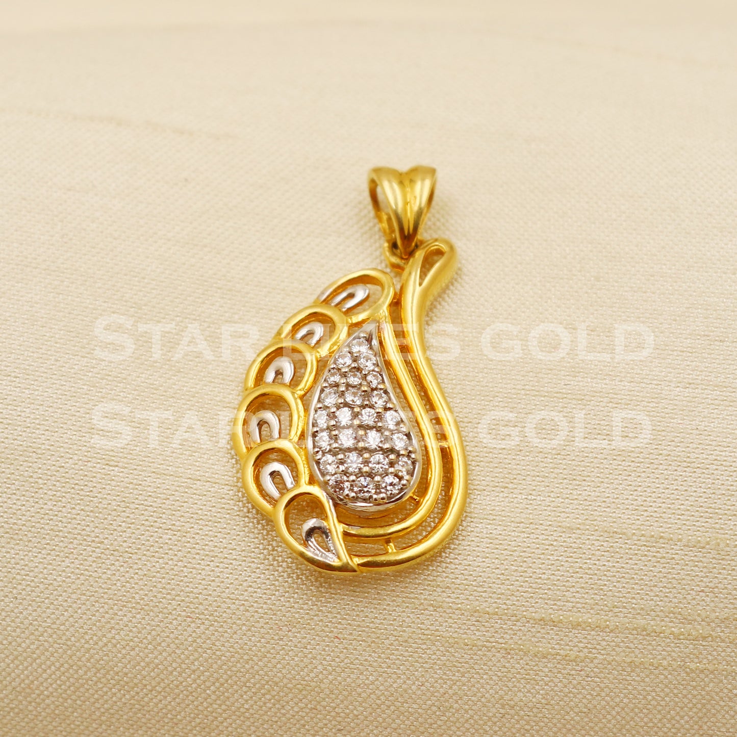 18k Yellow Gold Handmade Zircons Pendant Jewelry, PR1250