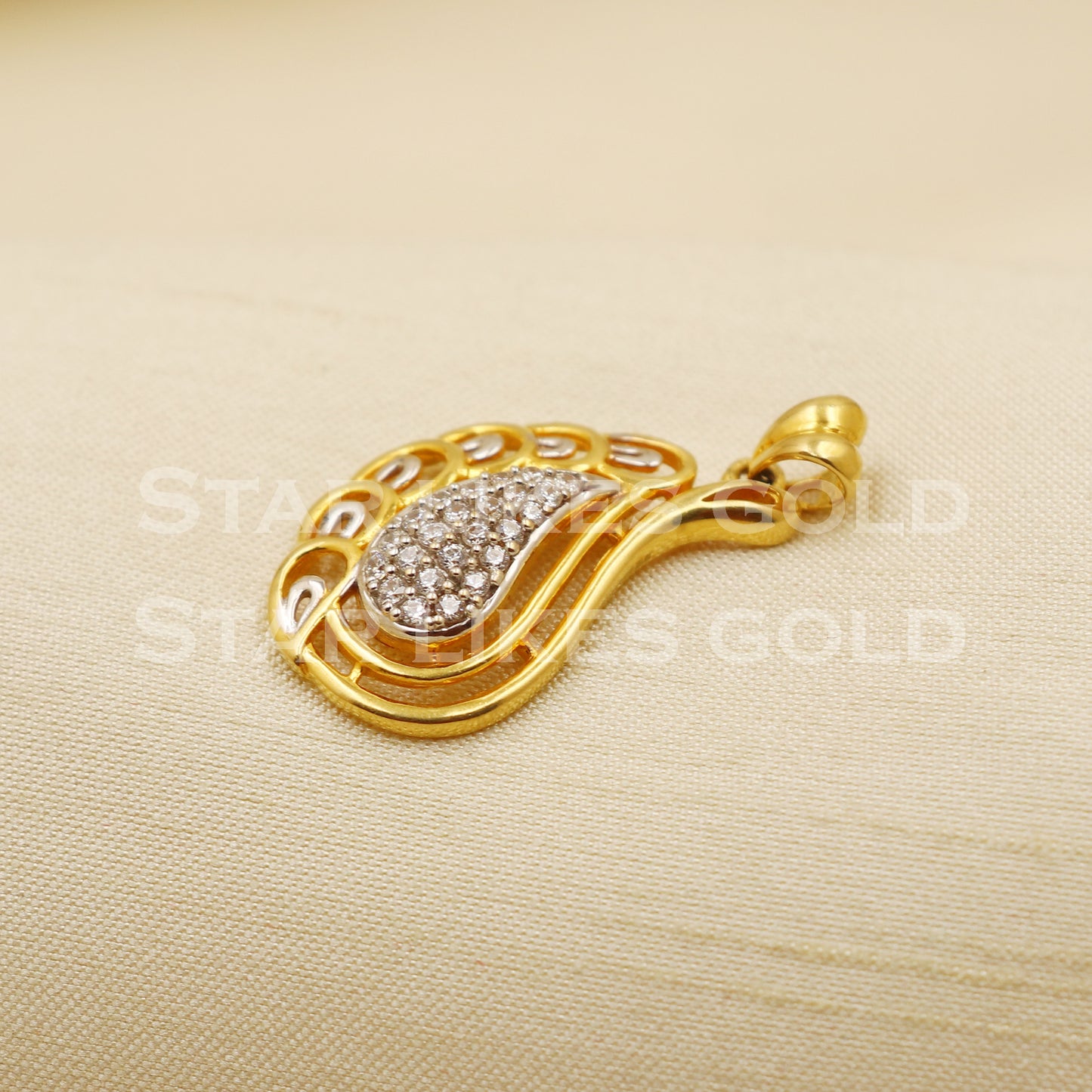 18k Yellow Gold Handmade Zircons Pendant Jewelry, PR1250