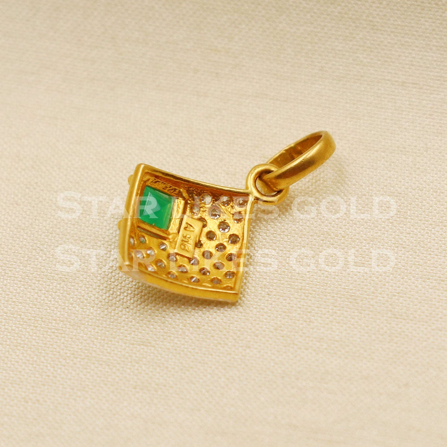 Green Onyx Zircons 22k Yellow Gold Handmade Pendant Jewelry, PR1253