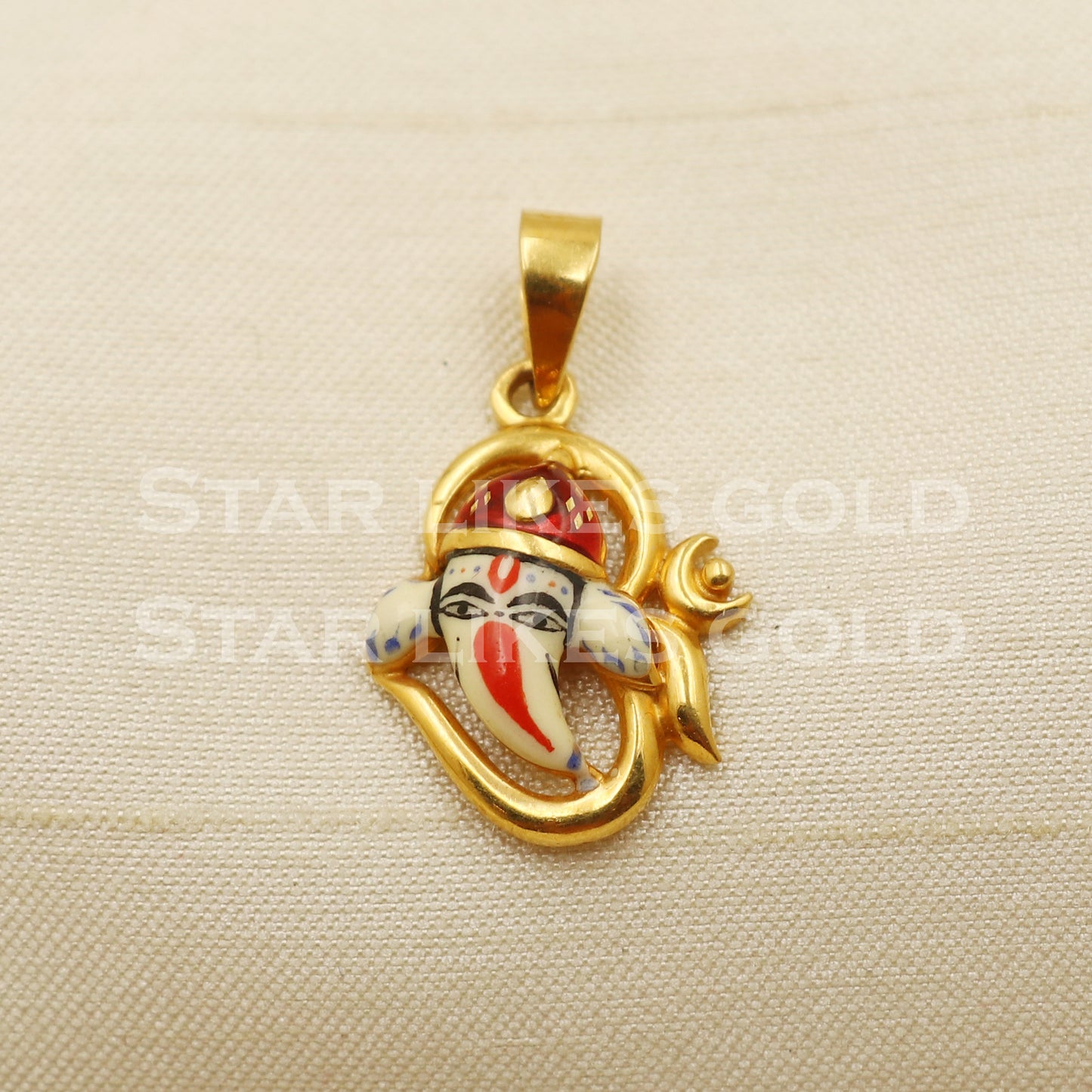 Enameled Ganeshji OM 22k Yellow Gold Handmade Pendant Jewelry, PR1271