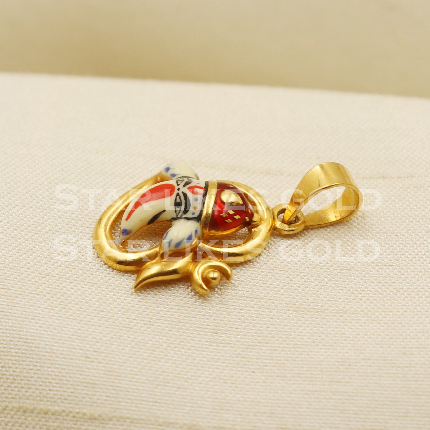 Enameled Ganeshji OM 22k Yellow Gold Handmade Pendant Jewelry, PR1271