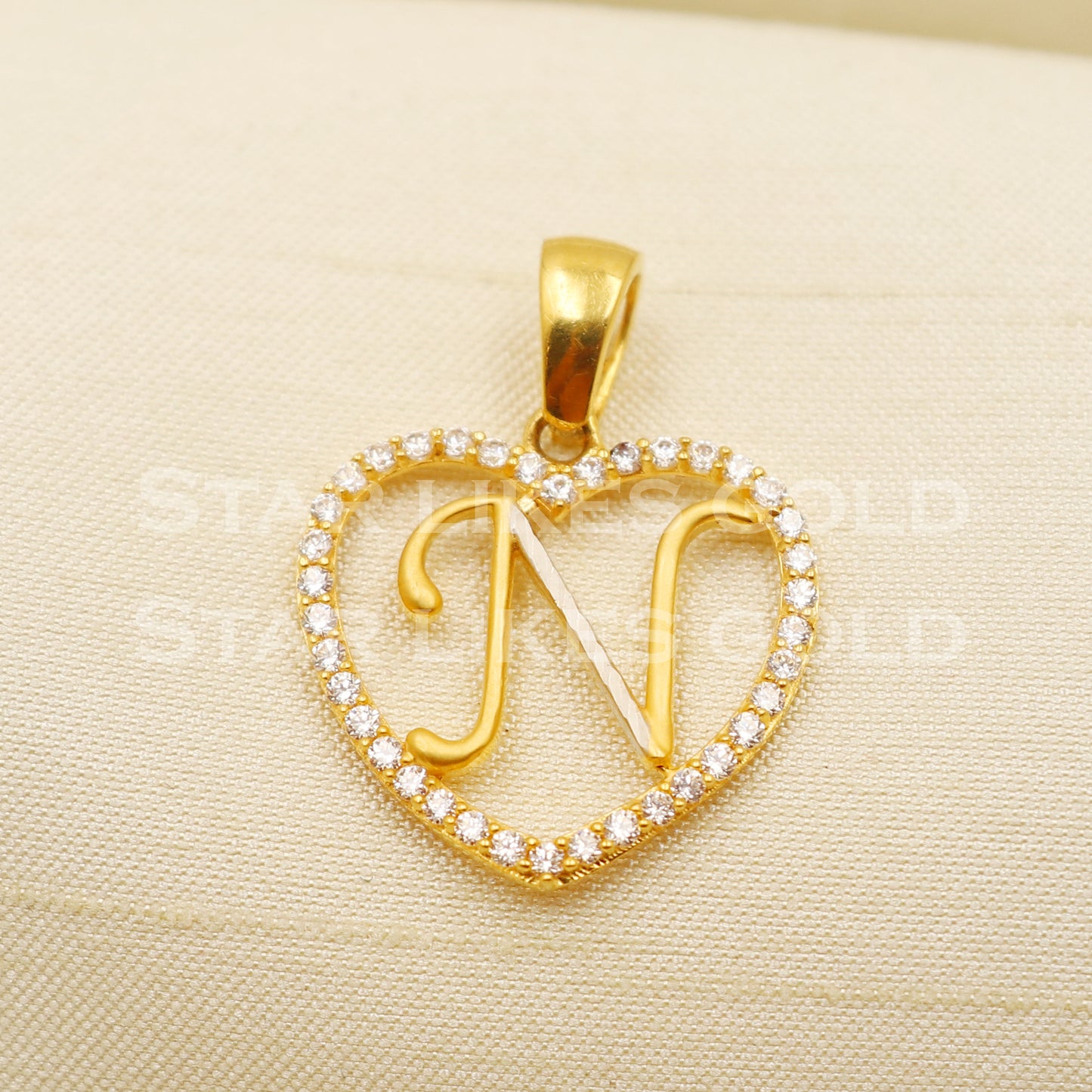 N Name alphabet Initial Zircon 22k Yellow Gold Handmade Charms Pendant light weight Jewelry, PR1275