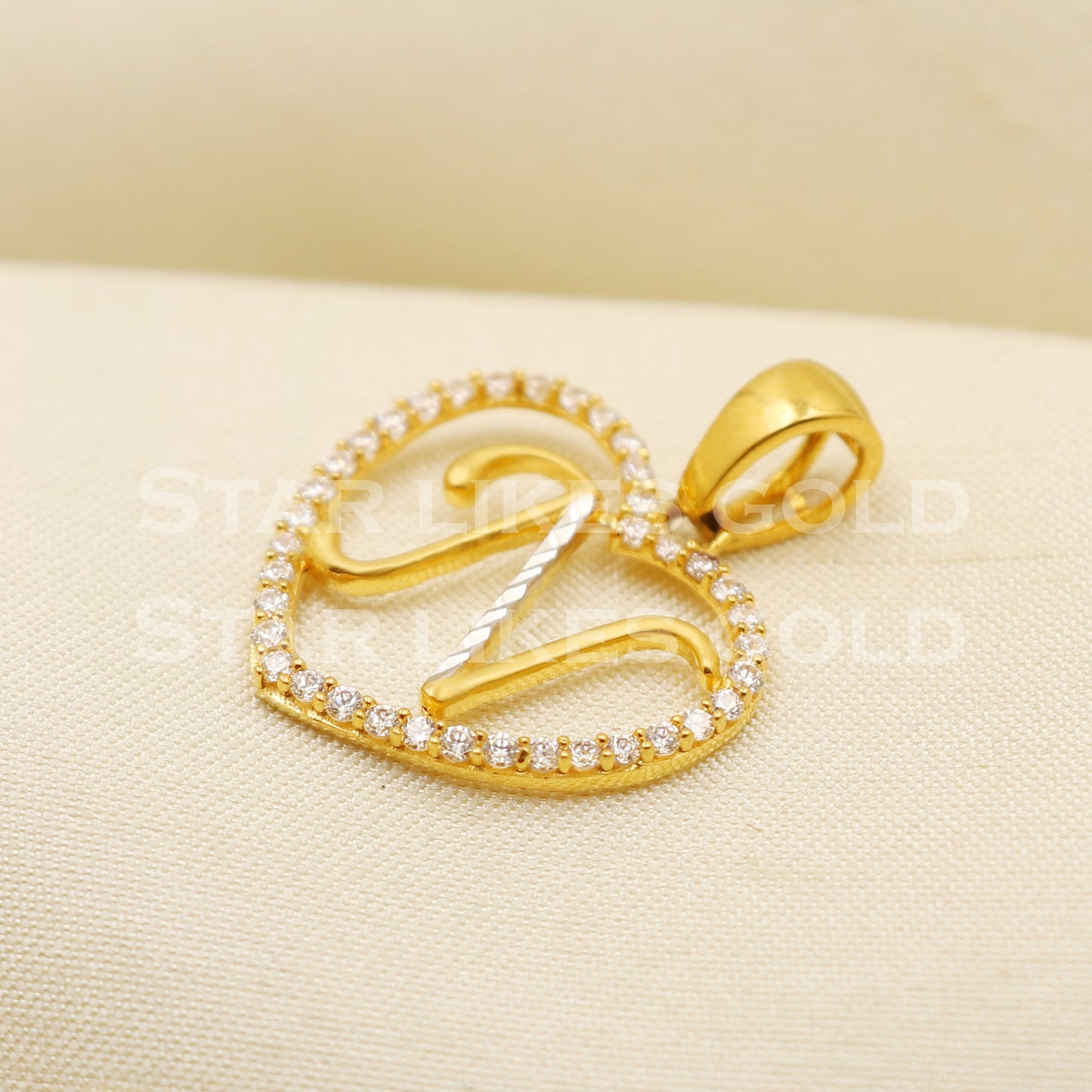 N Name alphabet Initial Zircon 22k Yellow Gold Handmade Charms Pendant light weight Jewelry, PR1275