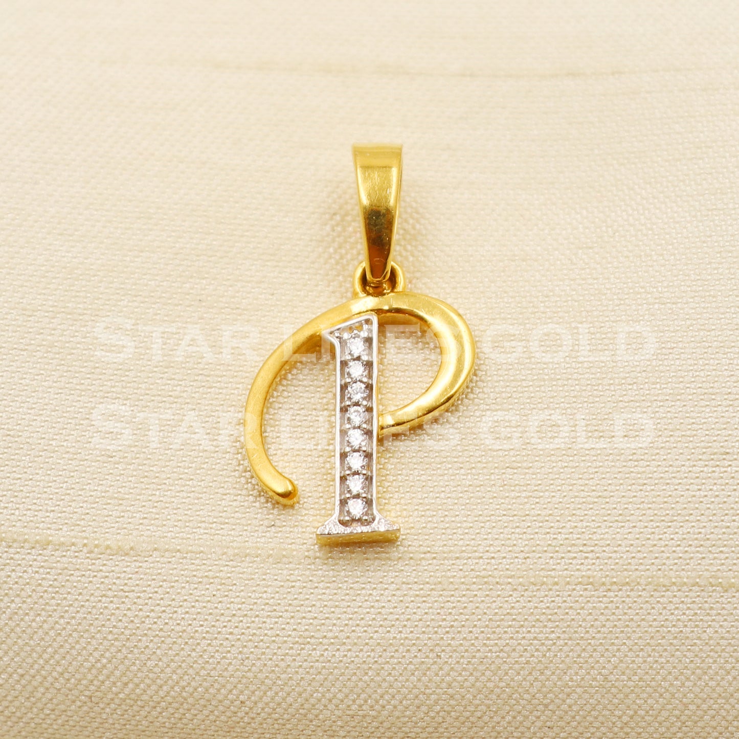 P alphabet Initial Zircon 18k Yellow Gold Handmade Charms Pendant light weight Jewelry, PR1278