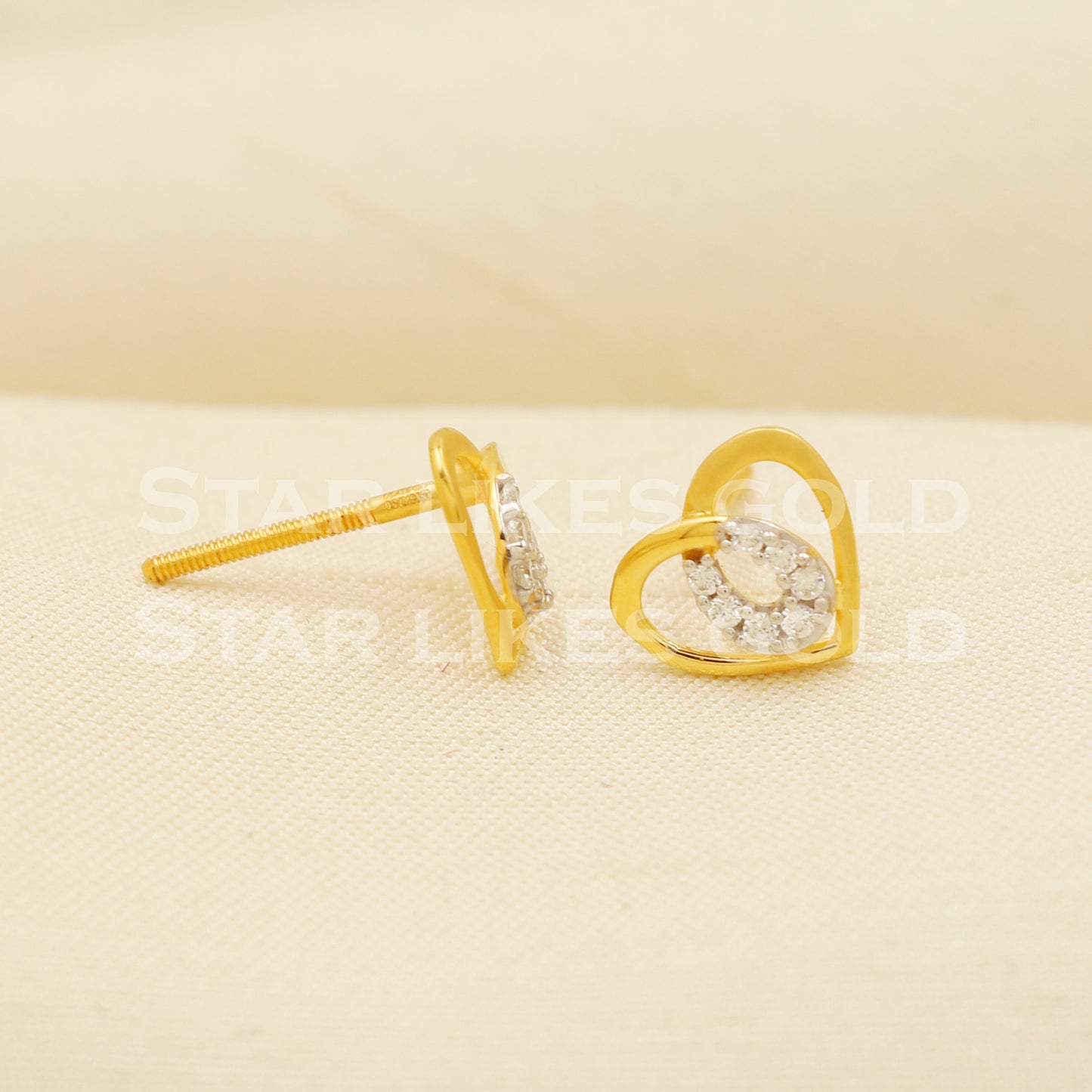 Heart 18k 18 karat gold stud handmade earrings, PR1286