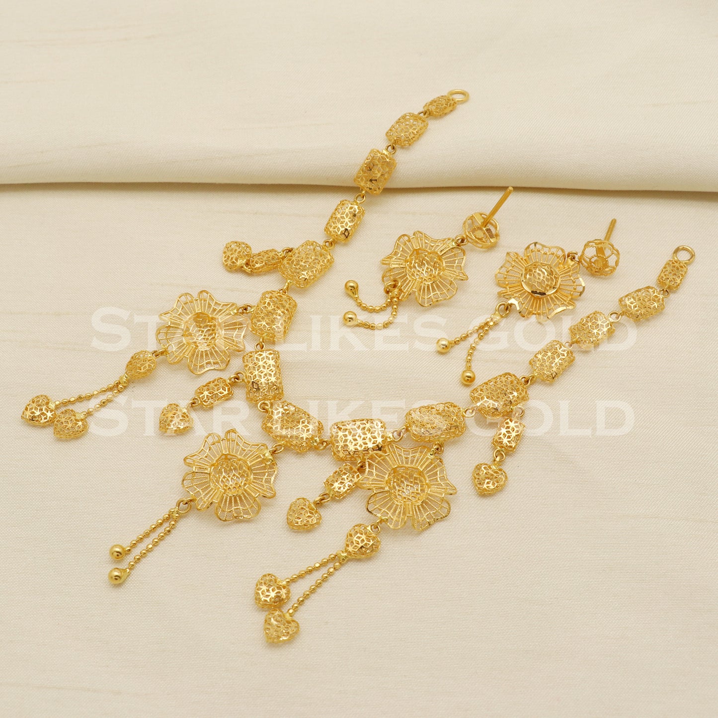 Fine 22KT 22 Karat GOLD Filigree NECKLACE Earrings set Jewelry, Indian jewelry, Perfect Gift for Loved Ones, PR1411
