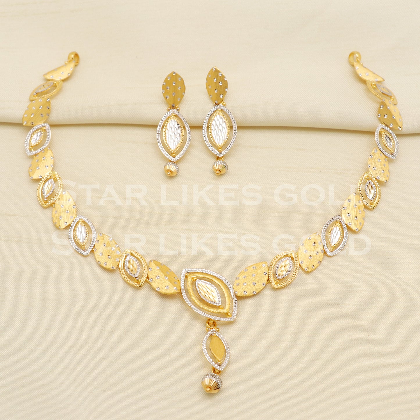 Fine 22KT 22 Karat GOLD NECKLACE Earrings set Two Tone Jewelry, Indian jewelry, Perfect Gift for Loved Ones, PR1416