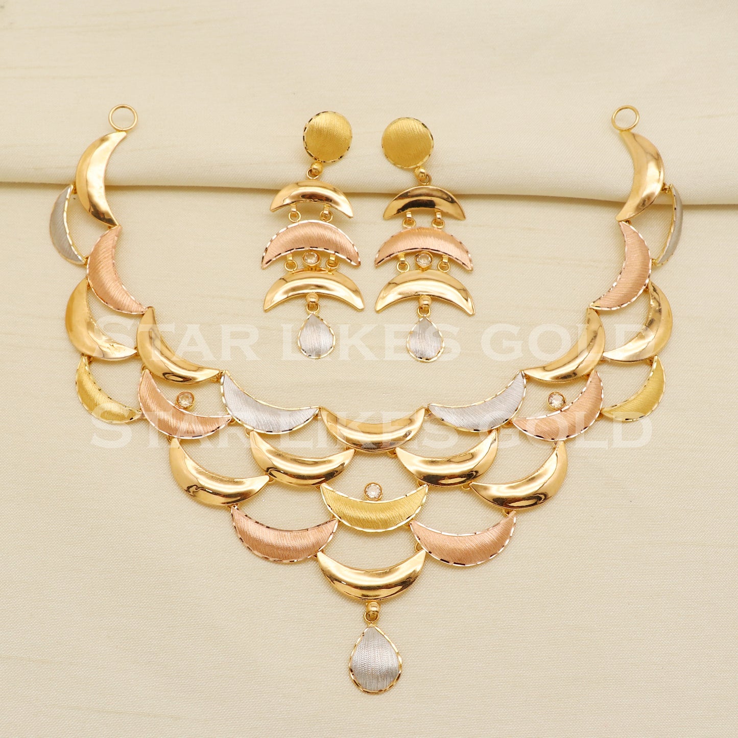 Fine 22KT 22 Karat GOLD NECKLACE Earrings set Multi Tone Jewelry, Indian jewelry, Perfect Gift for Loved Ones, PR1417