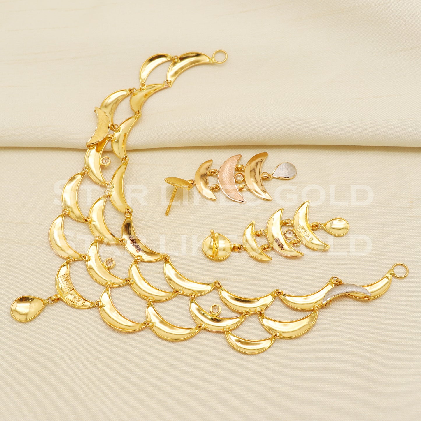 Fine 22KT 22 Karat GOLD NECKLACE Earrings set Multi Tone Jewelry, Indian jewelry, Perfect Gift for Loved Ones, PR1417