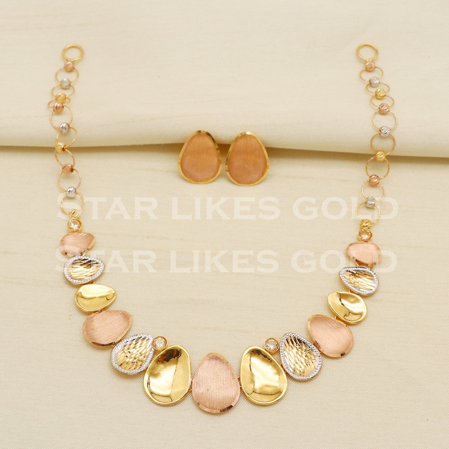 Fine 22KT 22 Karat GOLD NECKLACE Earrings set Multi Tone Jewelry, Indian jewelry, Perfect Gift for Loved Ones, PR1418
