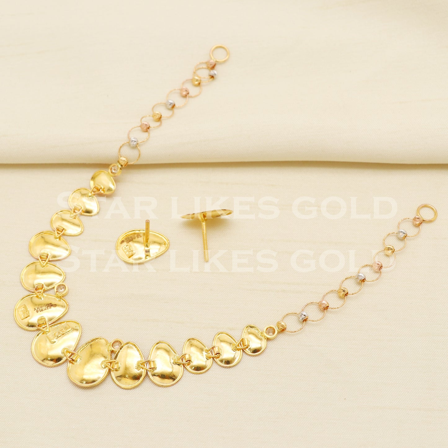 Fine 22KT 22 Karat GOLD NECKLACE Earrings set Multi Tone Jewelry, Indian jewelry, Perfect Gift for Loved Ones, PR1418