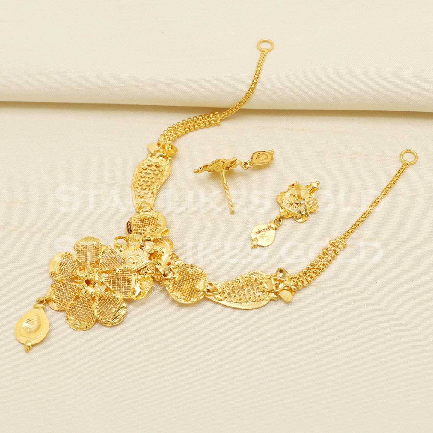 Fine 22KT 22 Karat GOLD NECKLACE Earrings set Filigree Jewelry, Indian jewelry, Perfect Gift for Loved Ones, PR1419