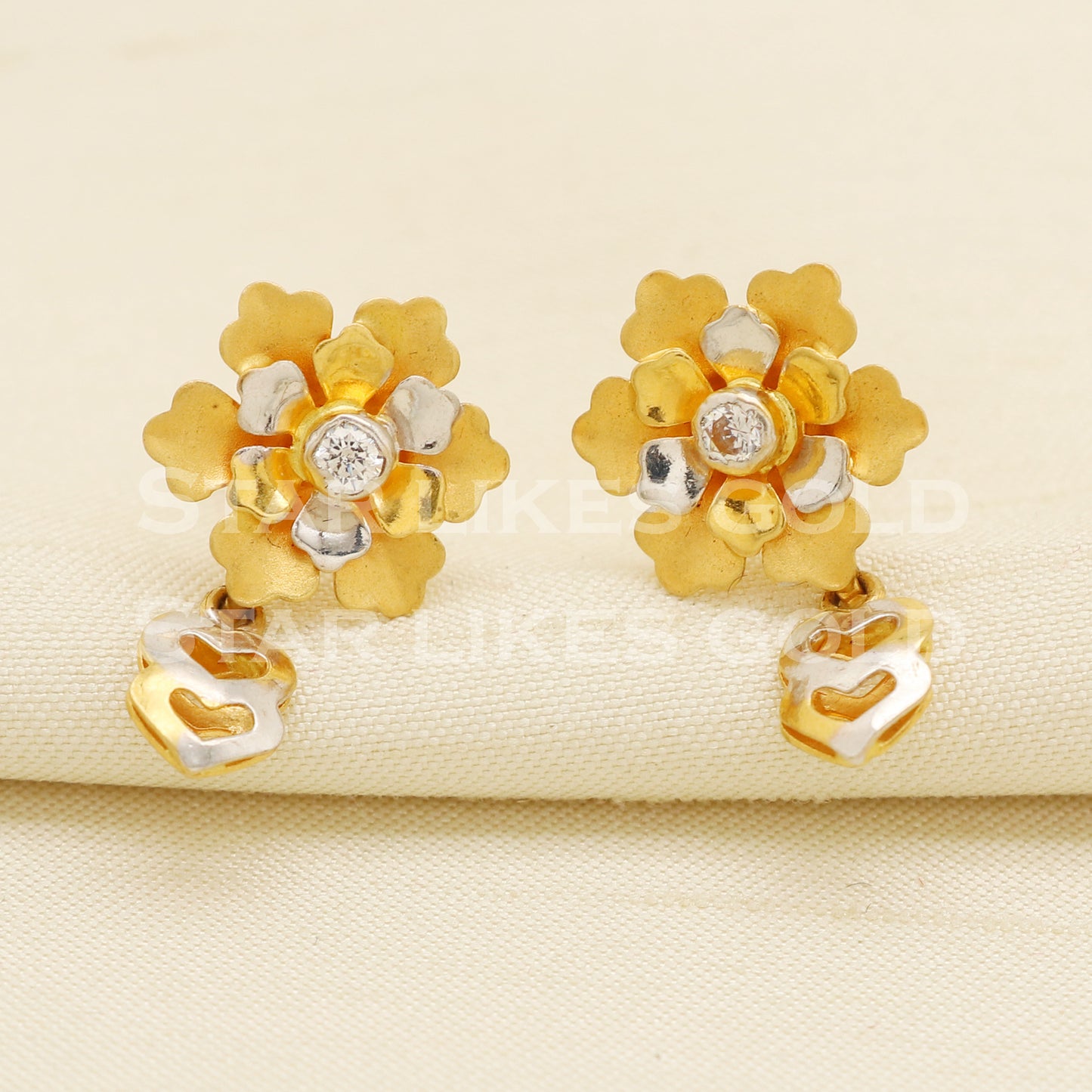 Flower 22KT 22 Karat GOLD NECKLACE Earrings set Two Tone Jewelry, Indian jewelry, Perfect Gift for Loved Ones, PR1420