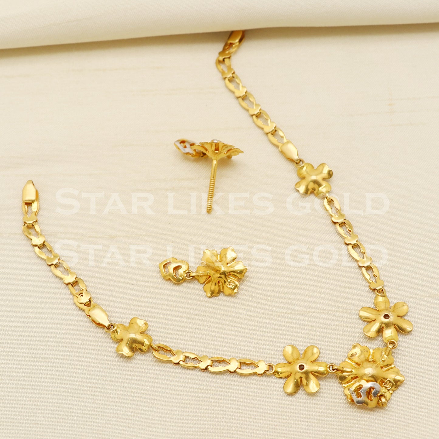 Flower 22KT 22 Karat GOLD NECKLACE Earrings set Two Tone Jewelry, Indian jewelry, Perfect Gift for Loved Ones, PR1420