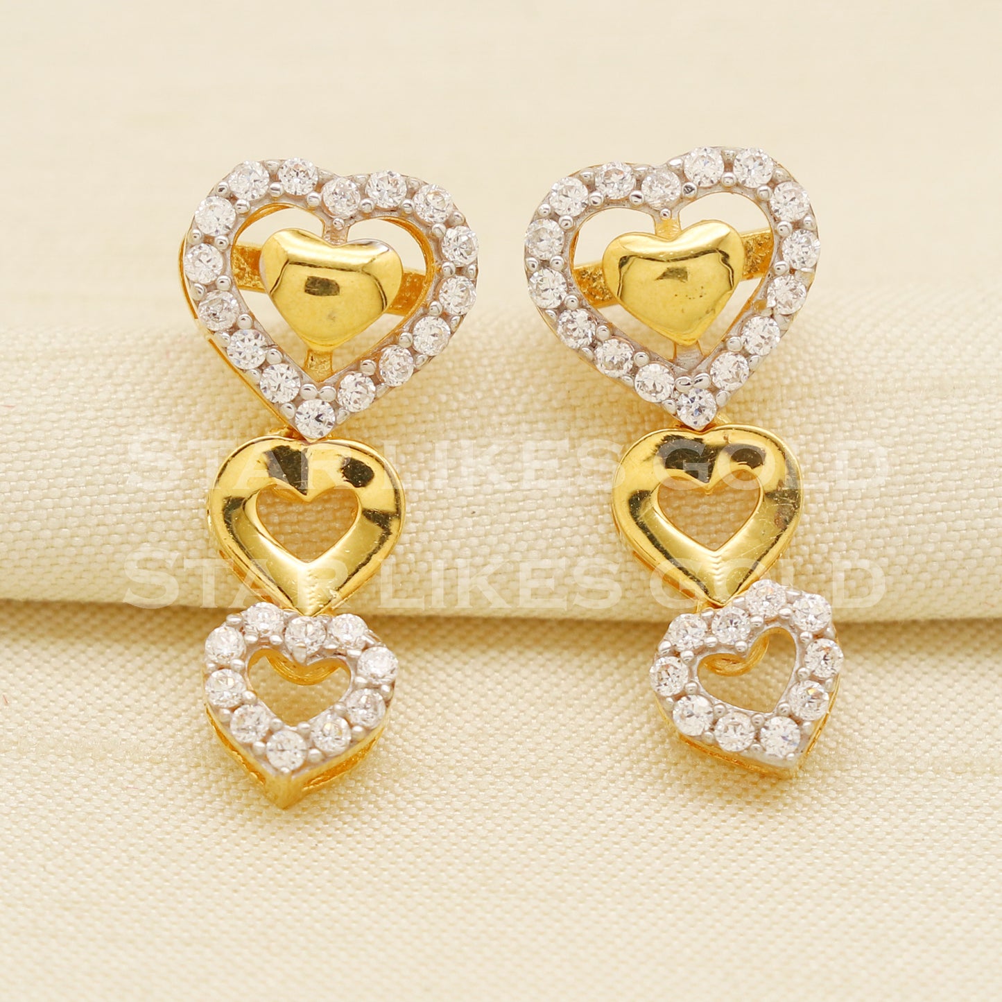 Heart 22KT 22 Karat GOLD NECKLACE Earrings set Zircons Jewelry, Indian jewelry, Perfect Gift for Loved Ones, PR1421