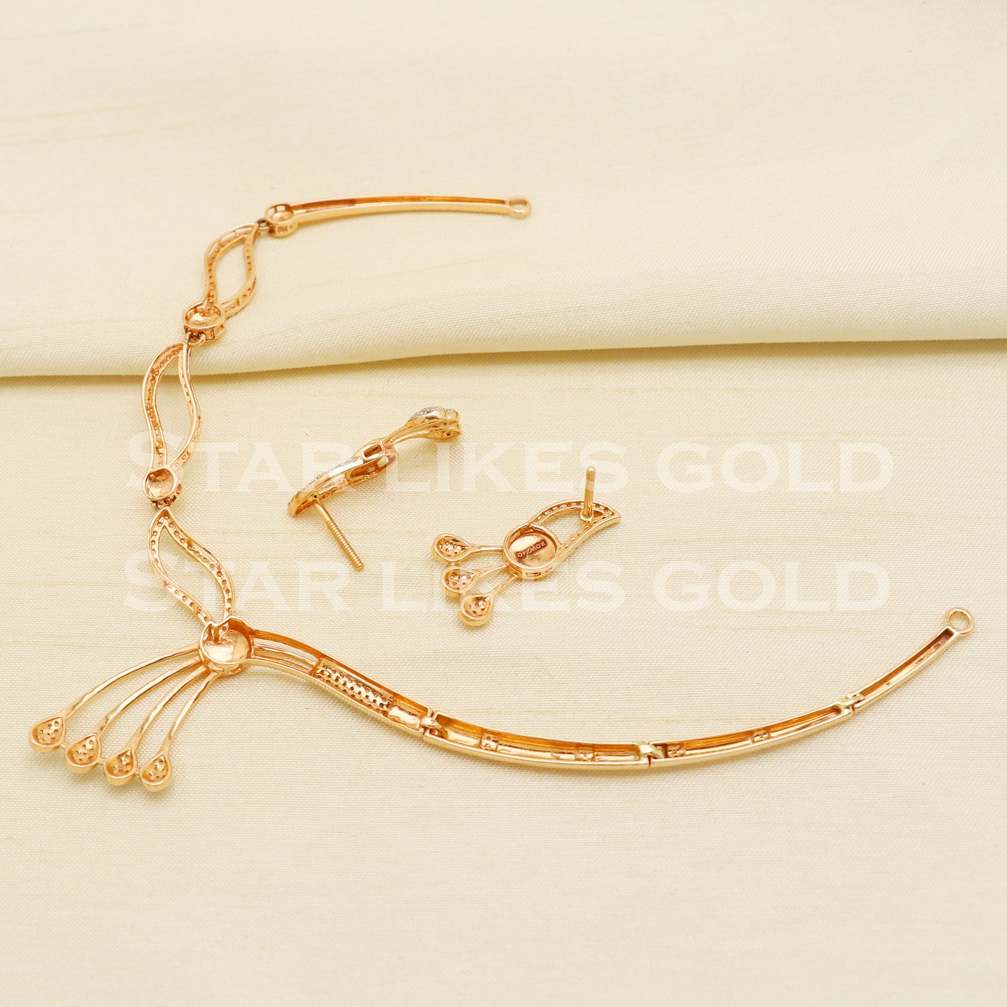 White Stones 18KT 18 Karat Rose GOLD NECKLACE Zircons Jewelry, Indian jewelry, Perfect Gift for Loved Ones, PR1431