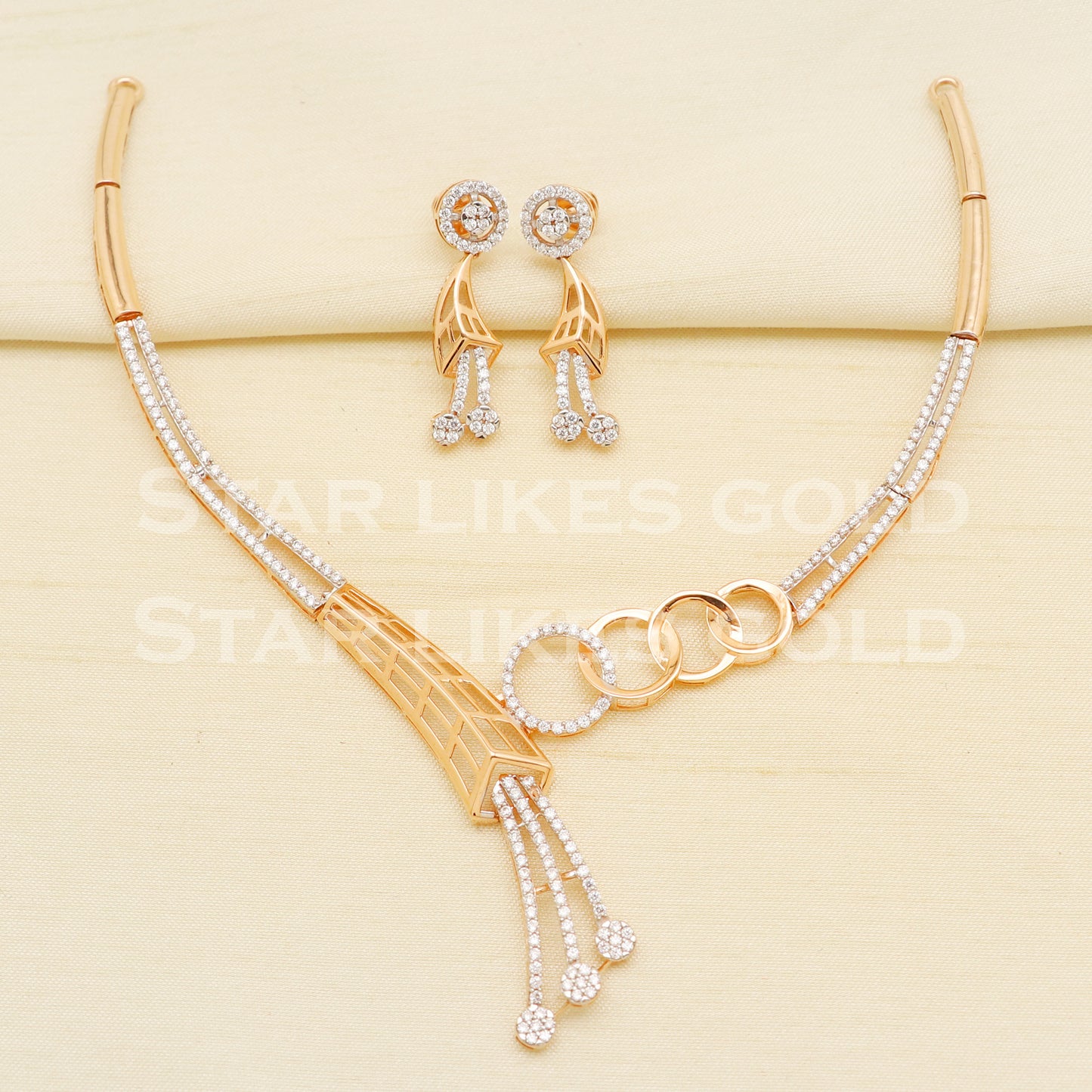 White Stones 18KT 18 Karat Rose GOLD NECKLACE Zircons Jewelry, Indian jewelry, Perfect Gift for Loved Ones, PR1432