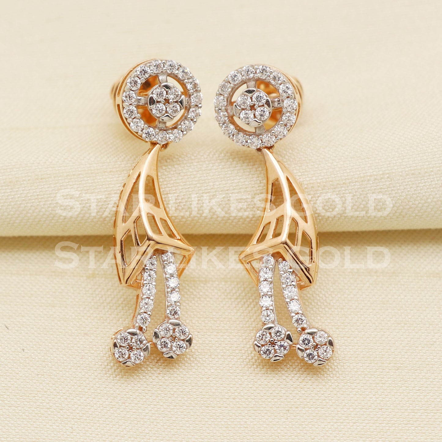 White Stones 18KT 18 Karat Rose GOLD NECKLACE Zircons Jewelry, Indian jewelry, Perfect Gift for Loved Ones, PR1432