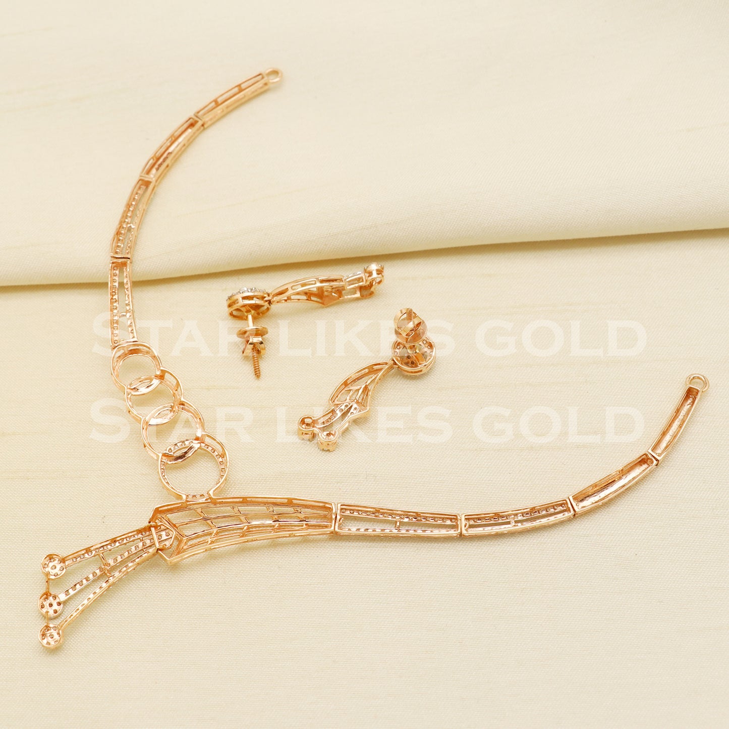 White Stones 18KT 18 Karat Rose GOLD NECKLACE Zircons Jewelry, Indian jewelry, Perfect Gift for Loved Ones, PR1432