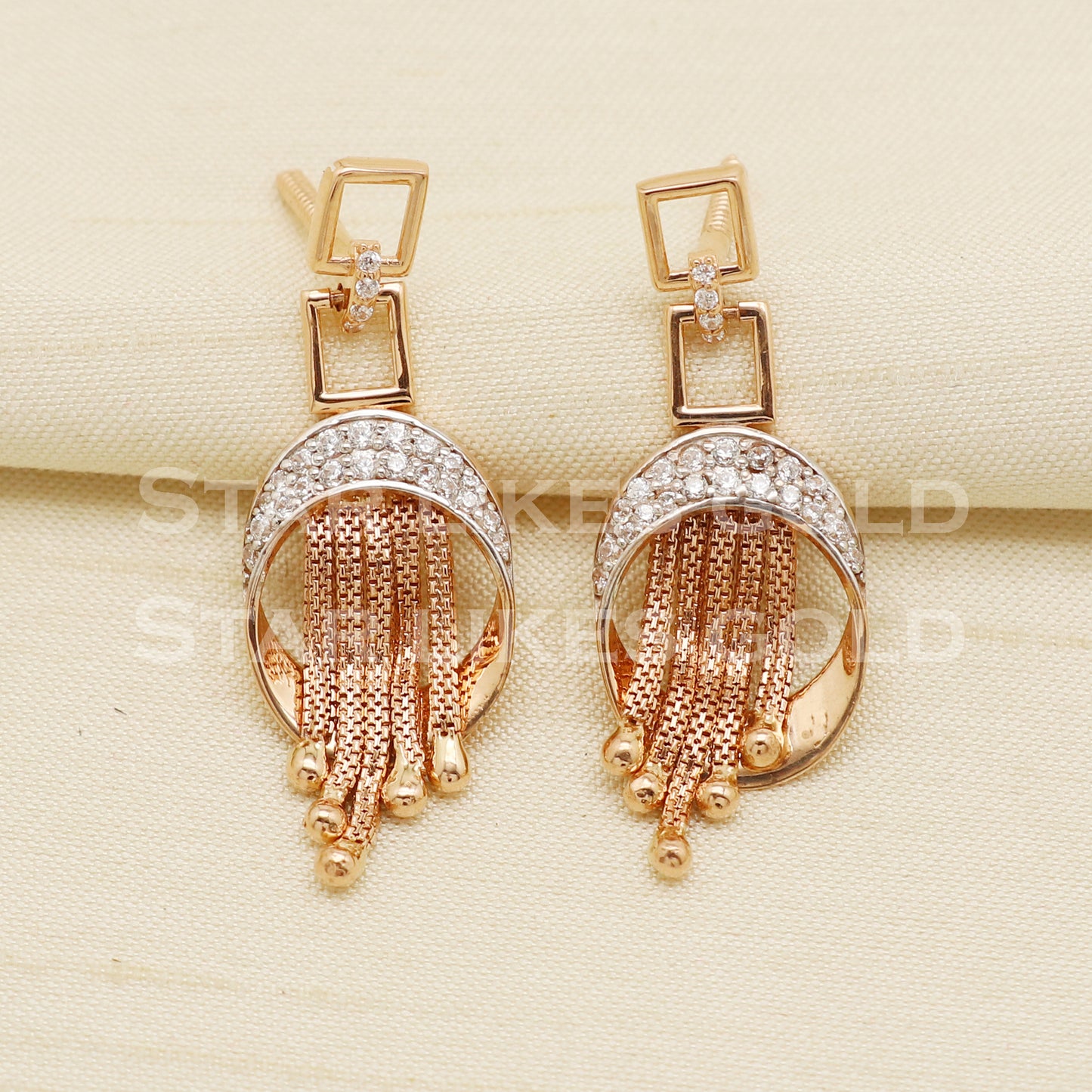 White Stones 18KT 18 Karat Rose GOLD NECKLACE Zircons Jewelry, Indian jewelry, Perfect Gift for Loved Ones, PR1433