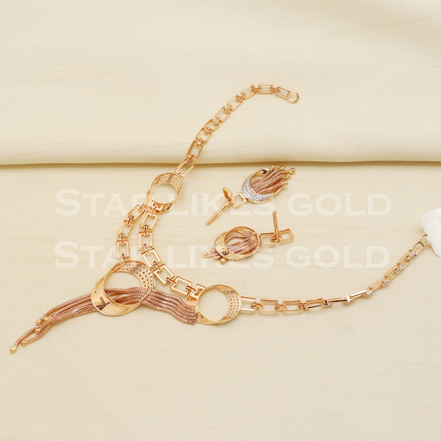 White Stones 18KT 18 Karat Rose GOLD NECKLACE Zircons Jewelry, Indian jewelry, Perfect Gift for Loved Ones, PR1433