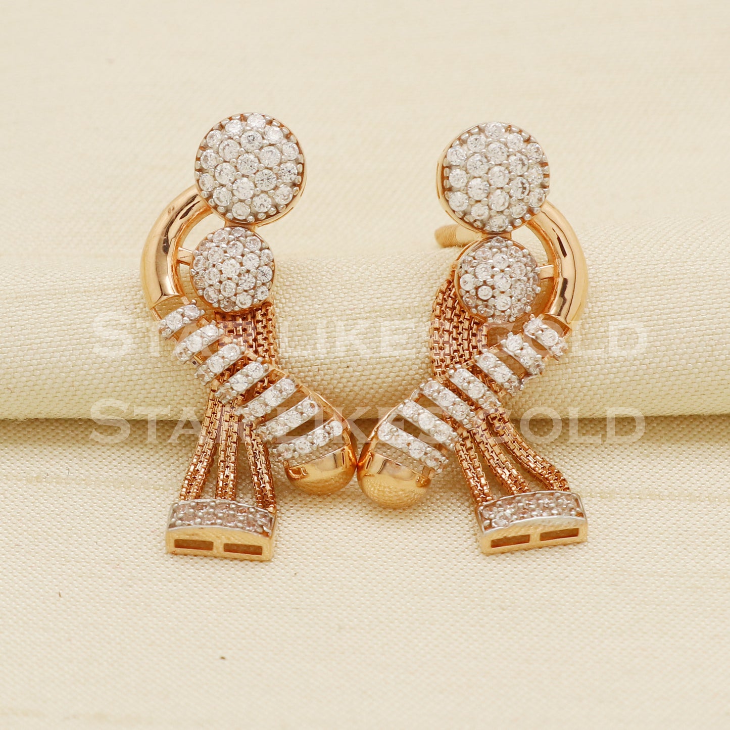 White Stones 18KT 18 Karat Rose GOLD NECKLACE Zircons Jewelry, Indian jewelry, Perfect Gift for Loved Ones, PR1434