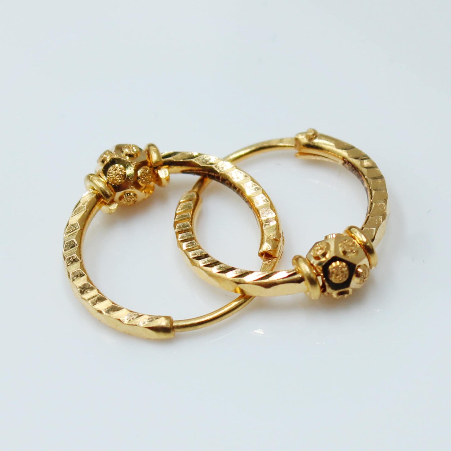 Small 22k Bali Hoop Earrings, Gold Beads Hoop, Handmade 22k huggie earrings hoop indian jewelry, 22kt gold hoop, 22k hoops