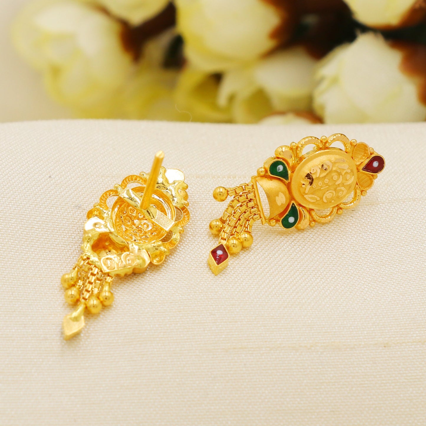 Stunning 22K Solid Yellow Gold Dangle Stud Earrings Genuine Hallmarked 916 Handcrafted Jewelry