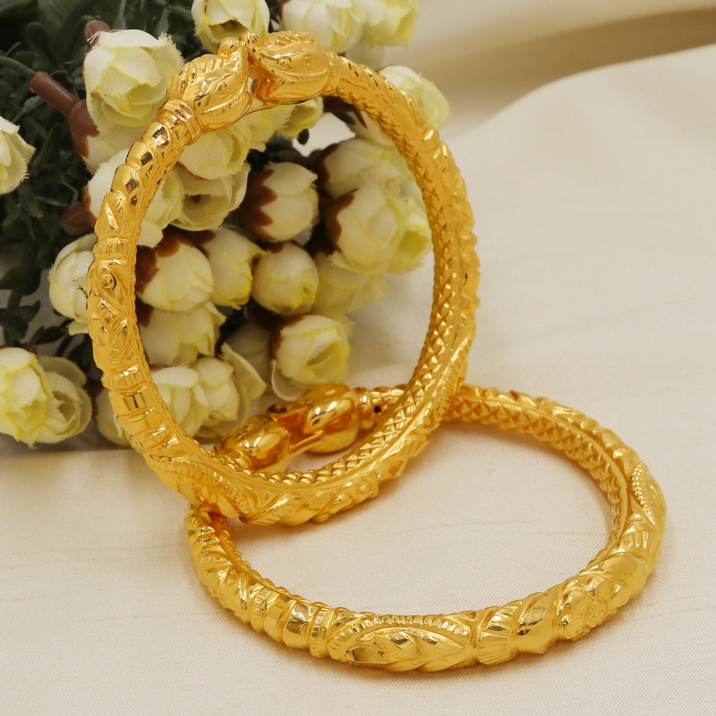 traditional 22 karat 22k gold bangle kadas bracelet pair set jewelry, 2 pieces set