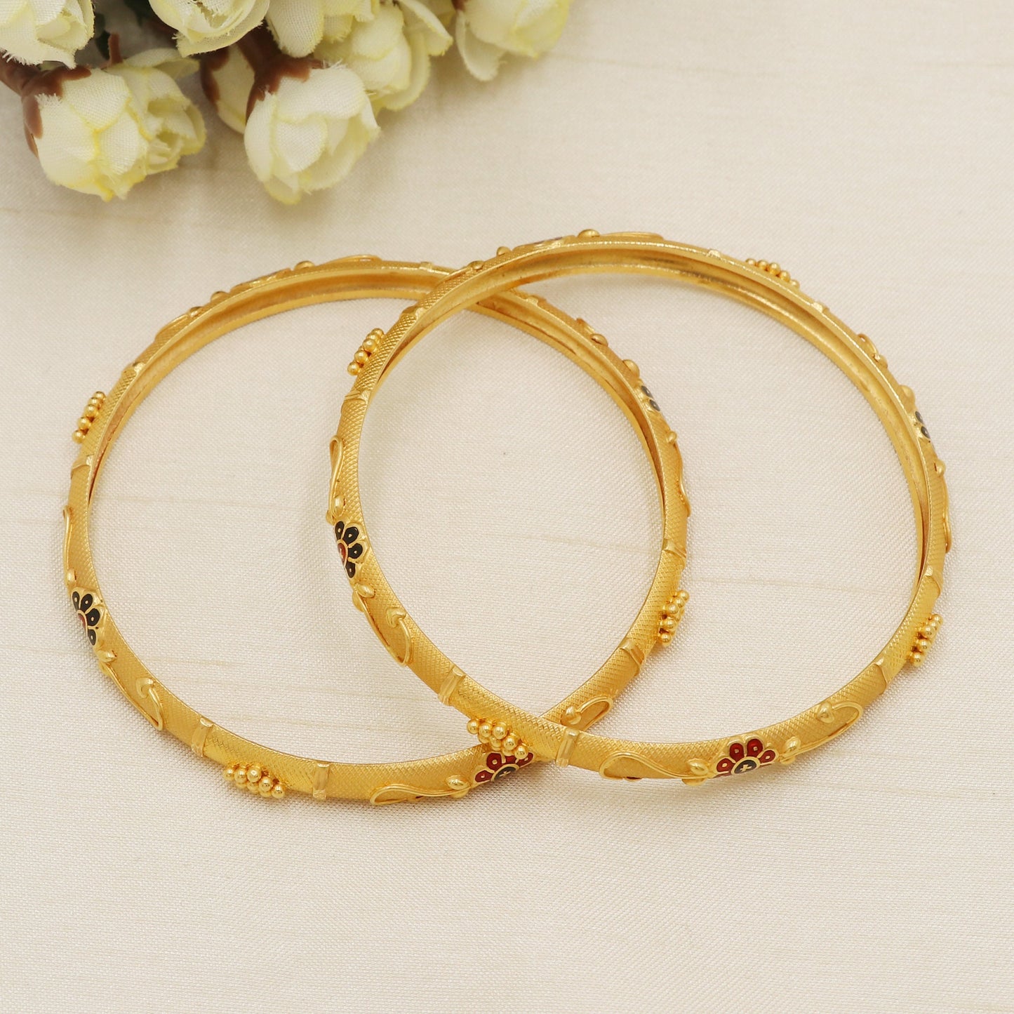 22 karat 22k yellow gold bangle kadas bracelet set jewelry, 2 pieces set,