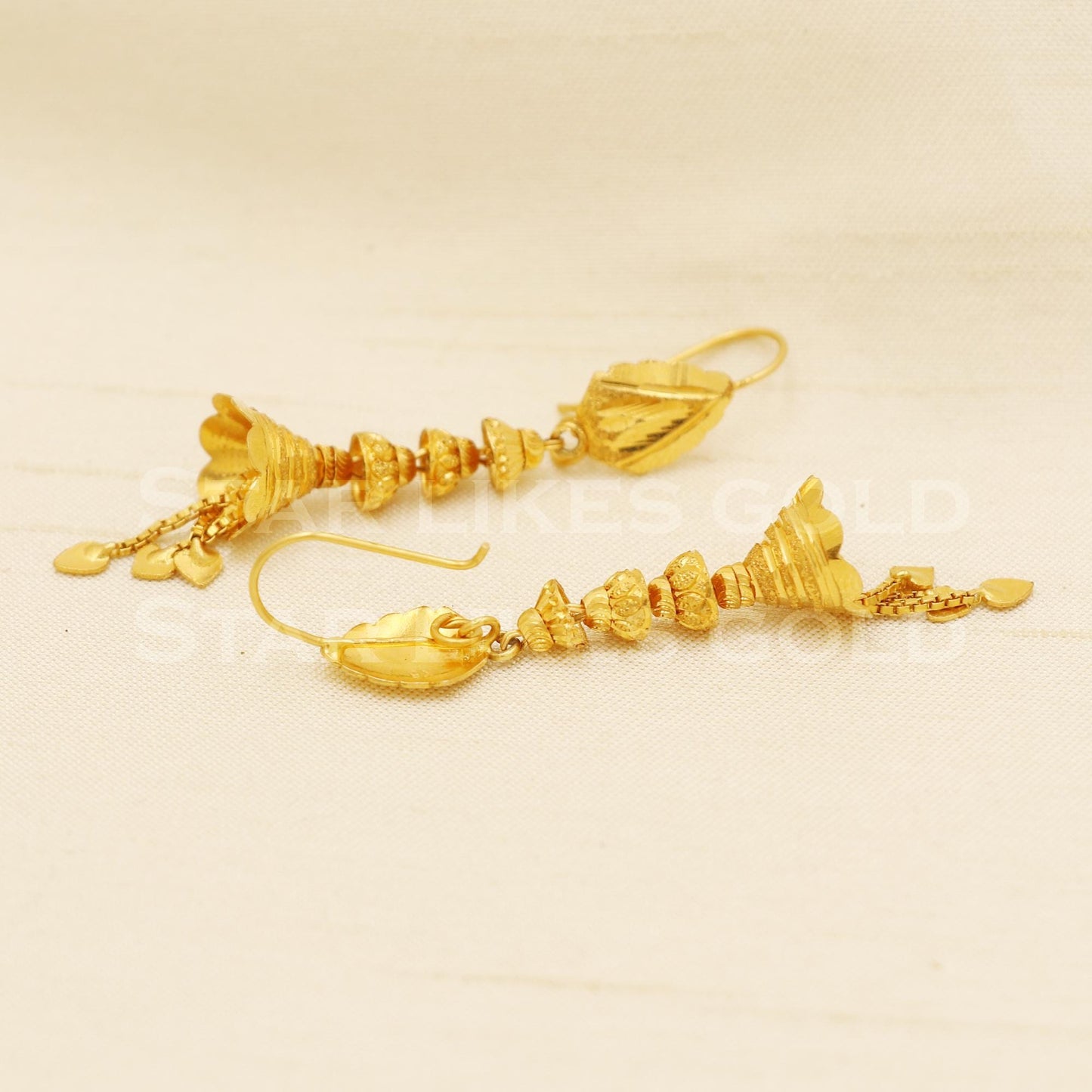 18k Yellow Gold Dangle Ear wire Earrings Handmade Jewelry, B1549