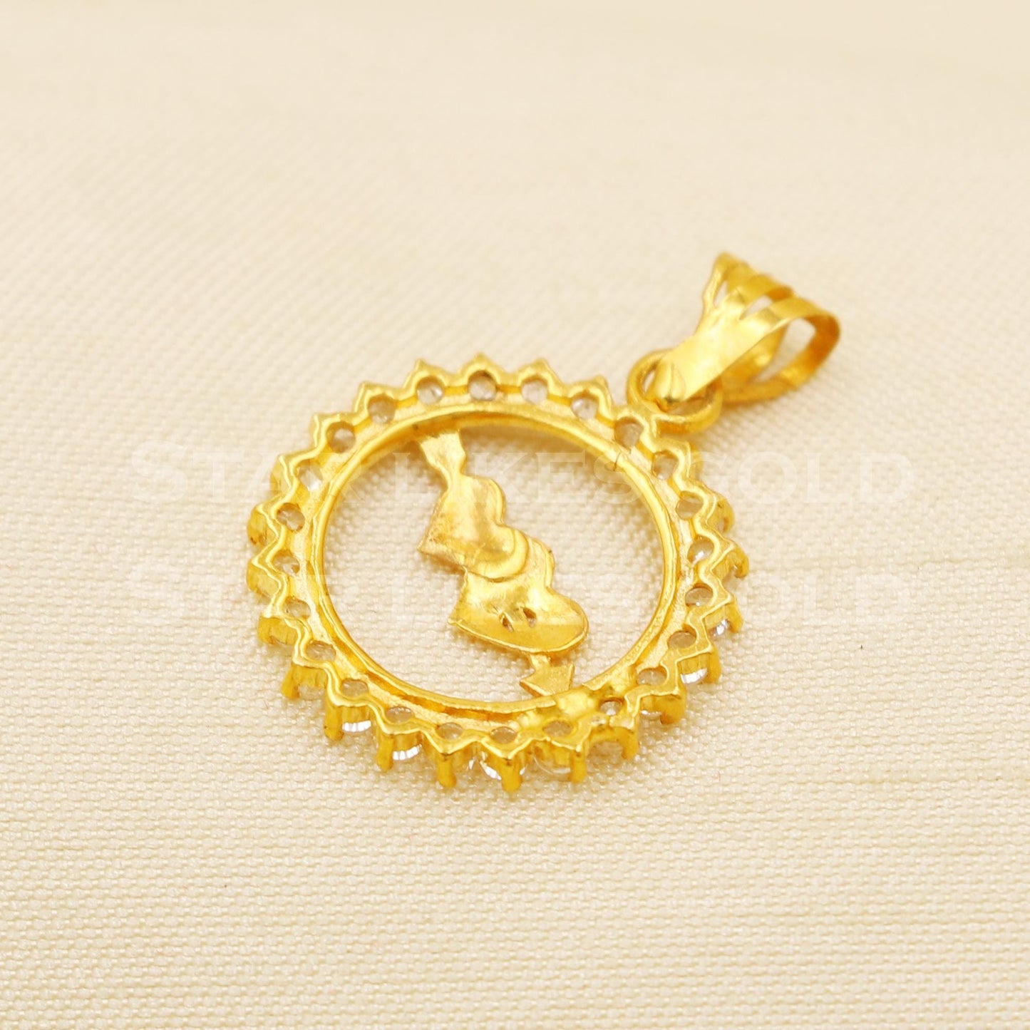 heart 18k Yellow Gold Handmade Zircon Pendant Jewelry, B1494