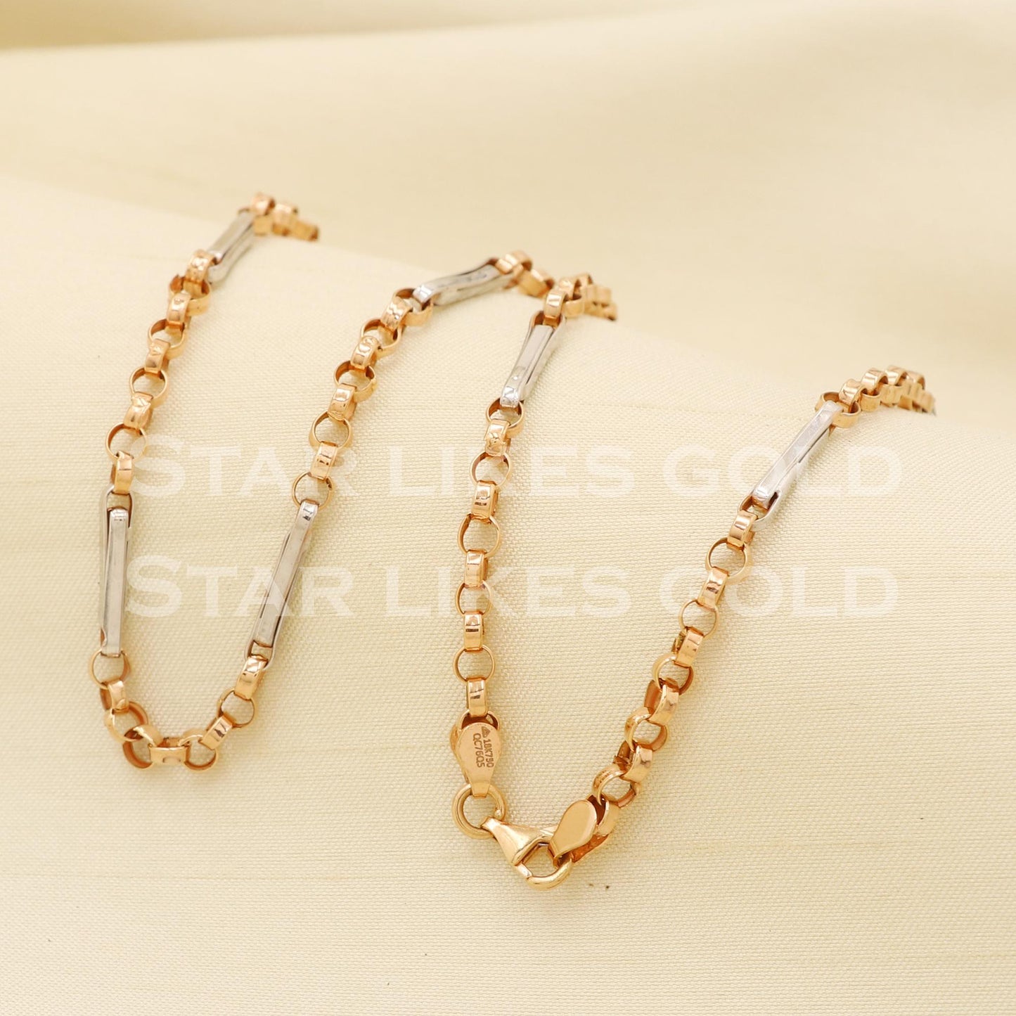 18k 18KT White Rose GOLD chain necklace Handmade fine Jewelry, PR1341