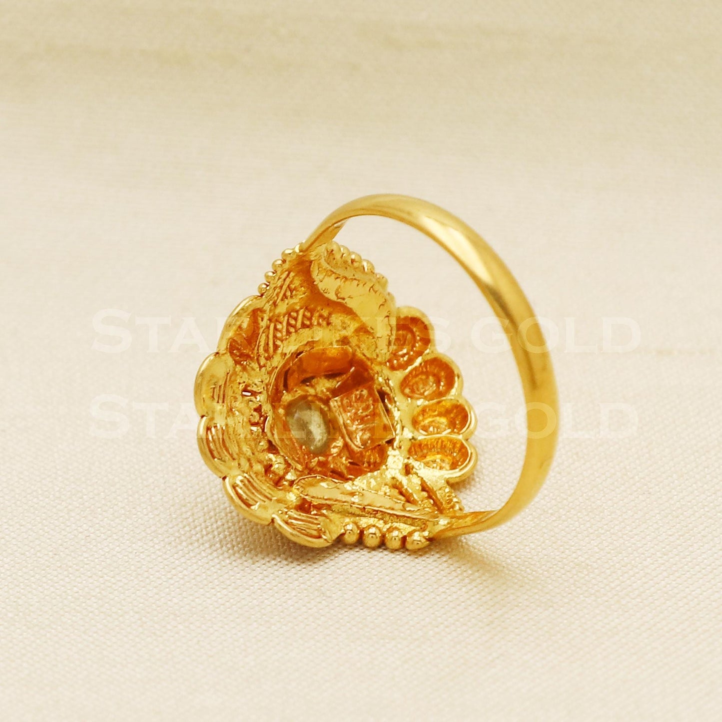 22K Gold Traditional Meenakari Floral Ring | Antique 916 Gold Jewelry, PR1053