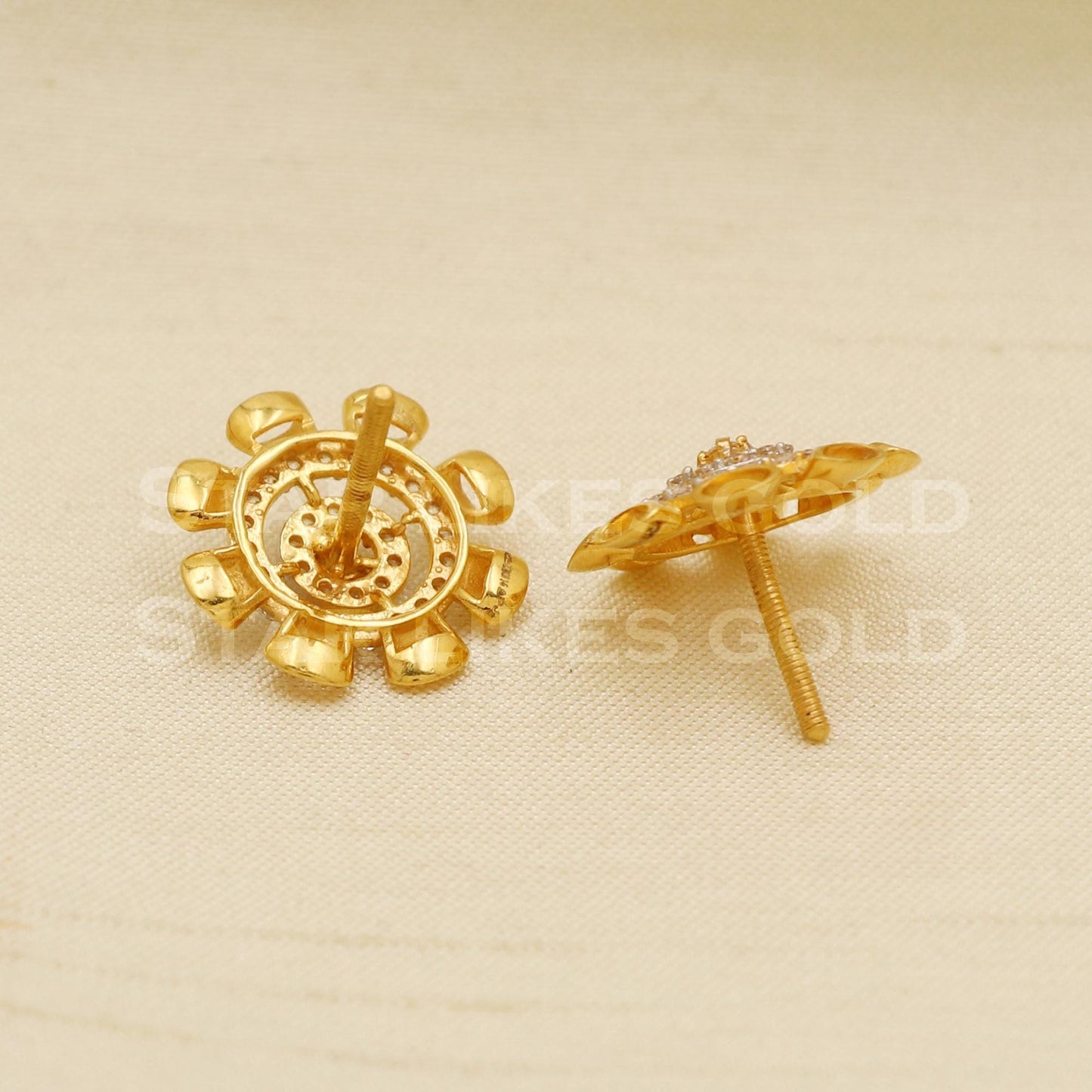 Zircons 22k 22 karat gold stud earrings jewelry, PR1112