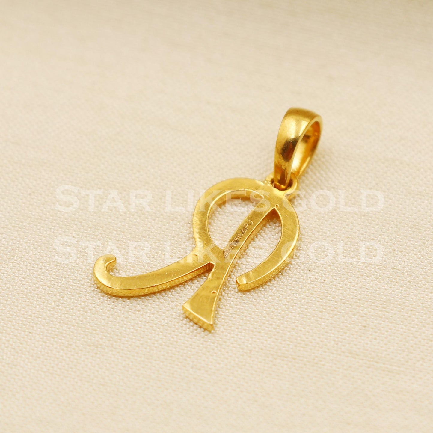 R Alphabet Initial 22k Yellow Gold Handmade Charms Pendant light weight Jewelry, PR1234