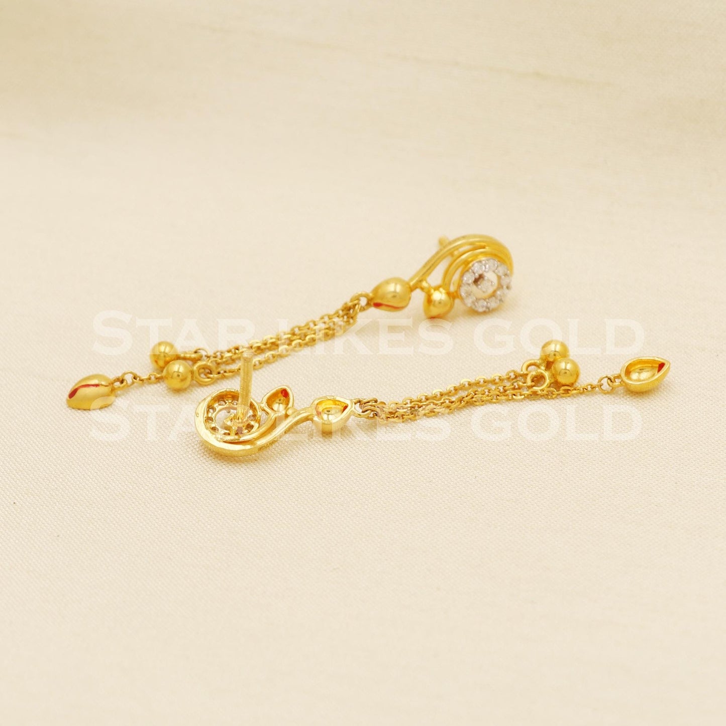 Pure 22k Gold Fancy Linear Hanging Earrings with Hallmark Assurance, PR1302