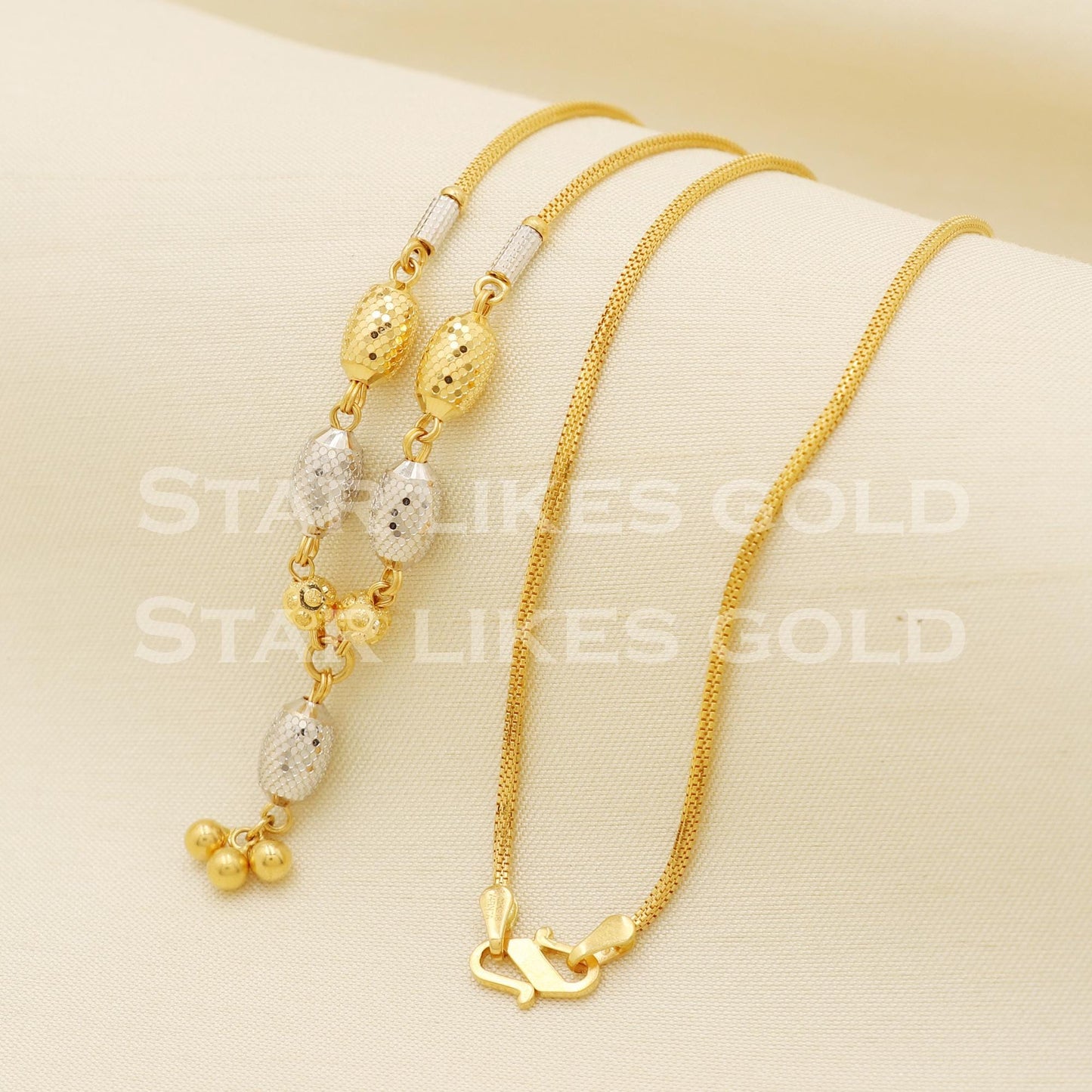 Elegant 22k Hallmark Gold Designer Two Tone Bead Chain for Women, PR1316