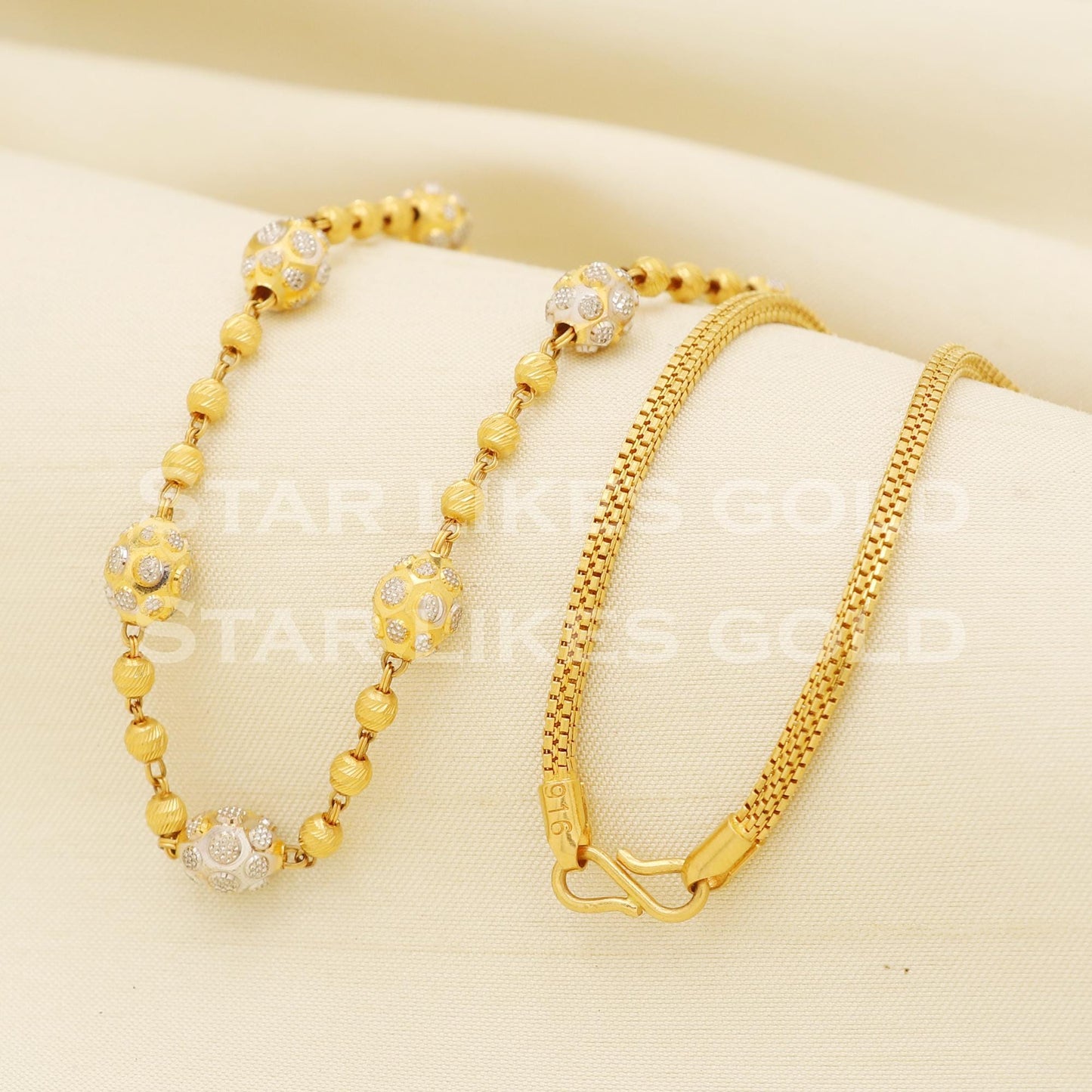 22k 22KT GOLD Beads chain necklace Handmade fine Jewelry, PR1347