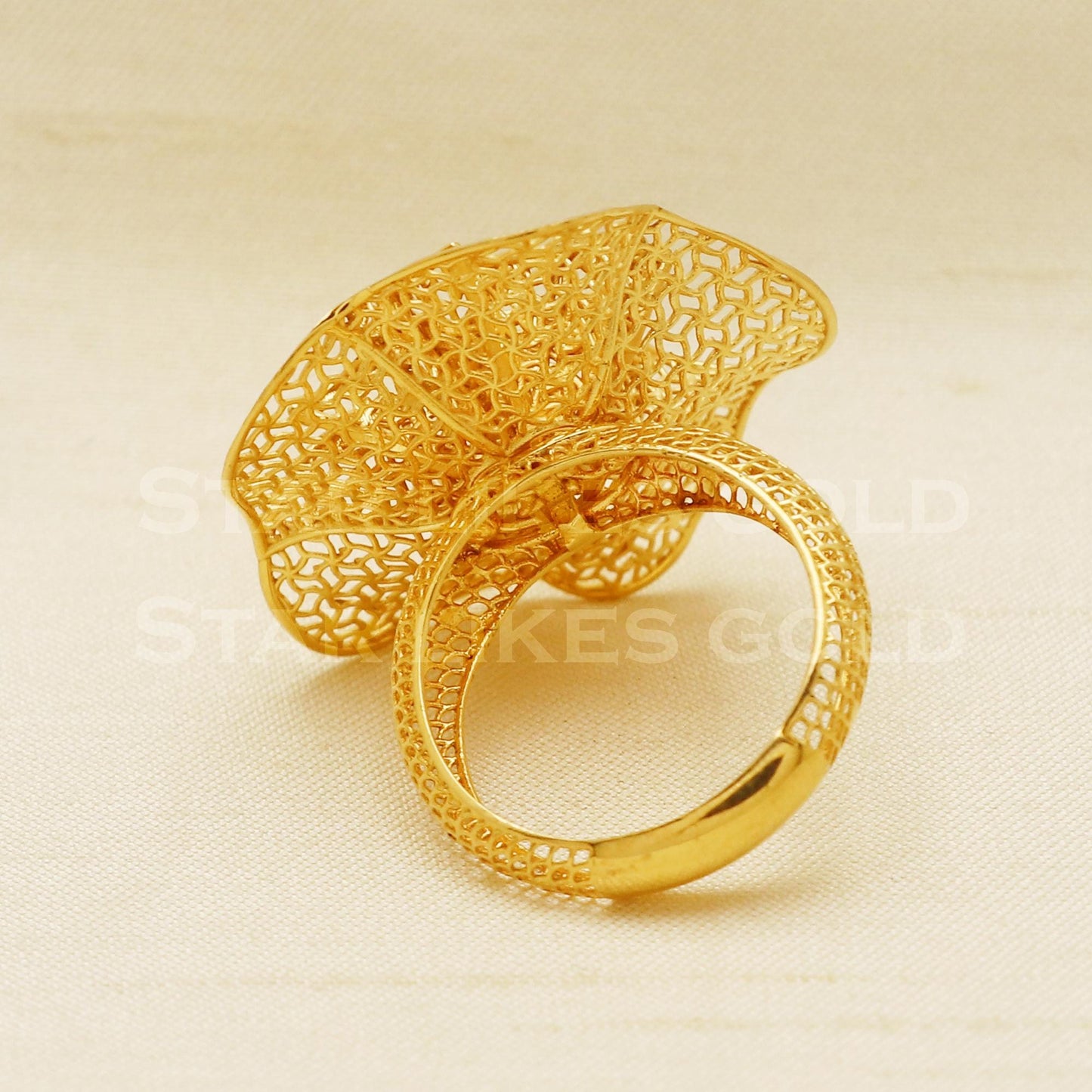 Exquisite 18k Solid Gold Royal Floral Filigree Statement Ring, PR1036