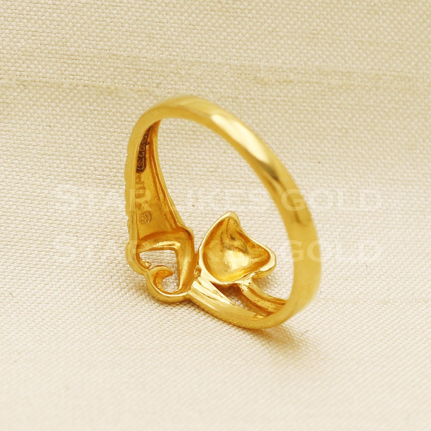 22K Gold Romantic Heart & Leaf Ring | Elegant Nature-Inspired Jewelry, PR1050