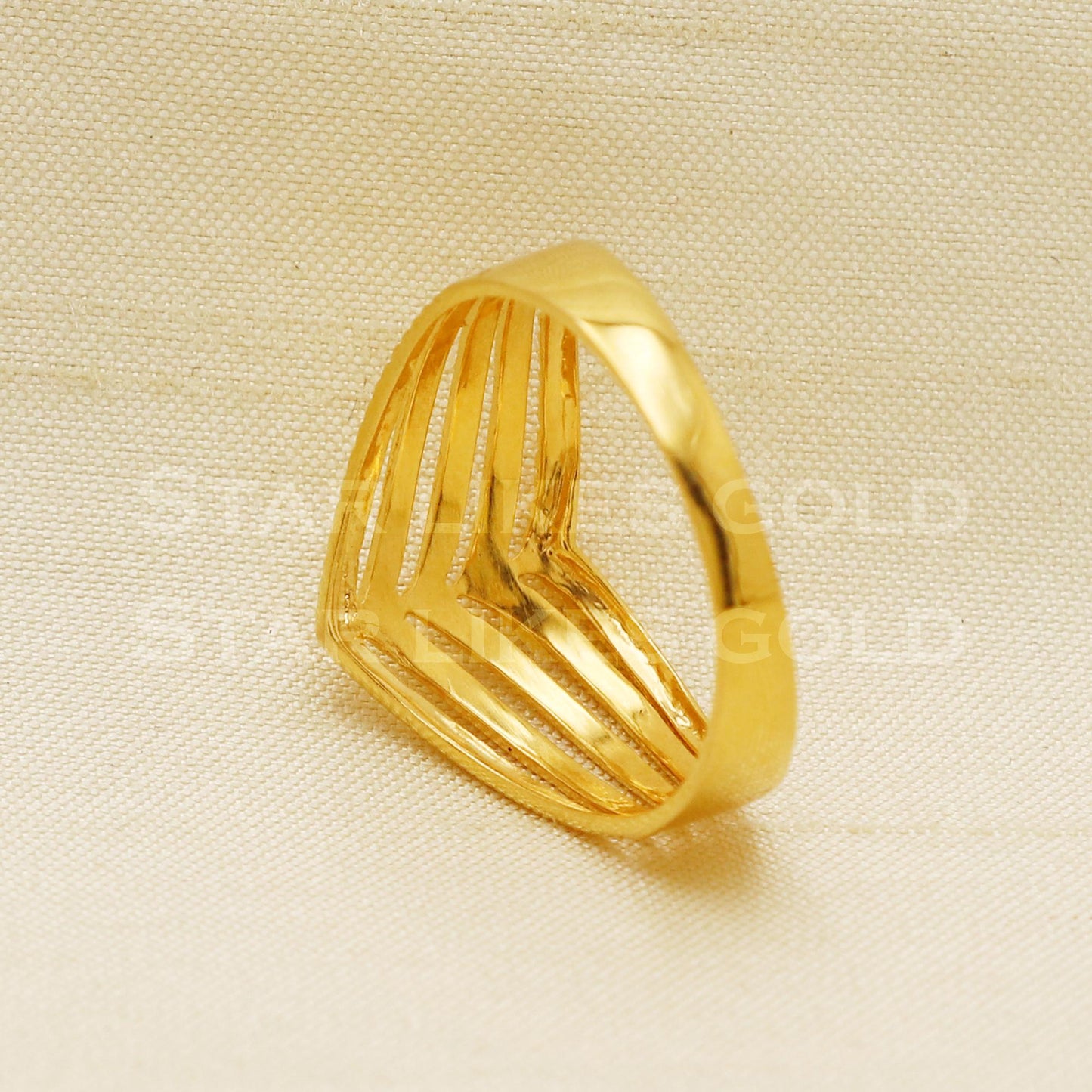 22K Gold Triple Layer V-Shape Chevron Ring | Elegant 916 Gold Band, PR1055