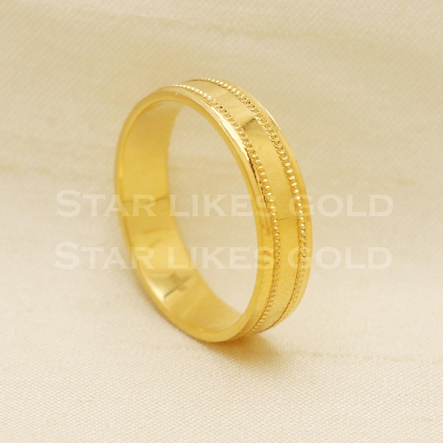 Classic 22K Gold Textured Band Ring | Elegant Unisex Gold Band, PR1067