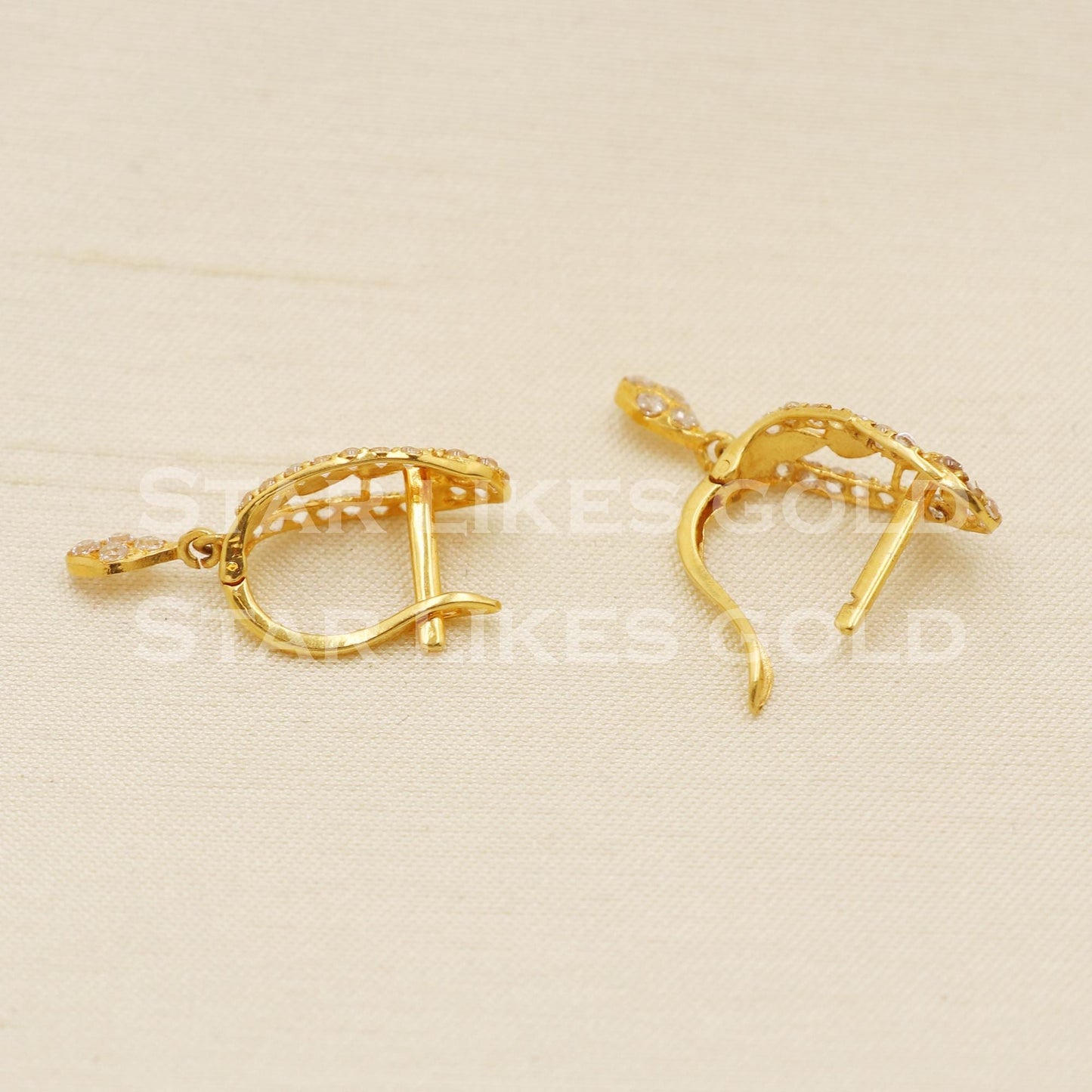 zircons 22 karat 22k gold bali hoop earrings, B1614