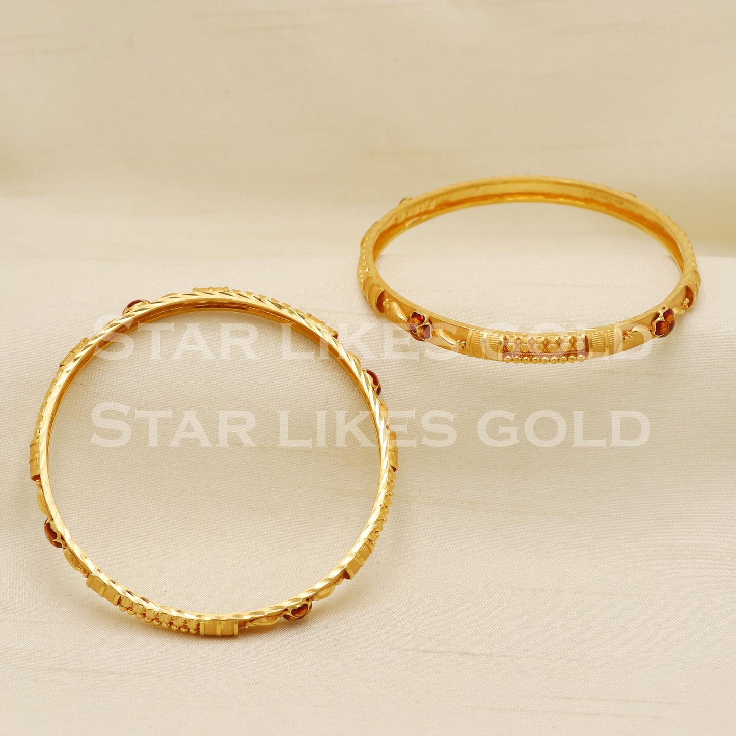 Luxurious 22K Gold Hallmark Bangles Set of 2 | 22 Carat Stylish Wedding Chudi, PR1576