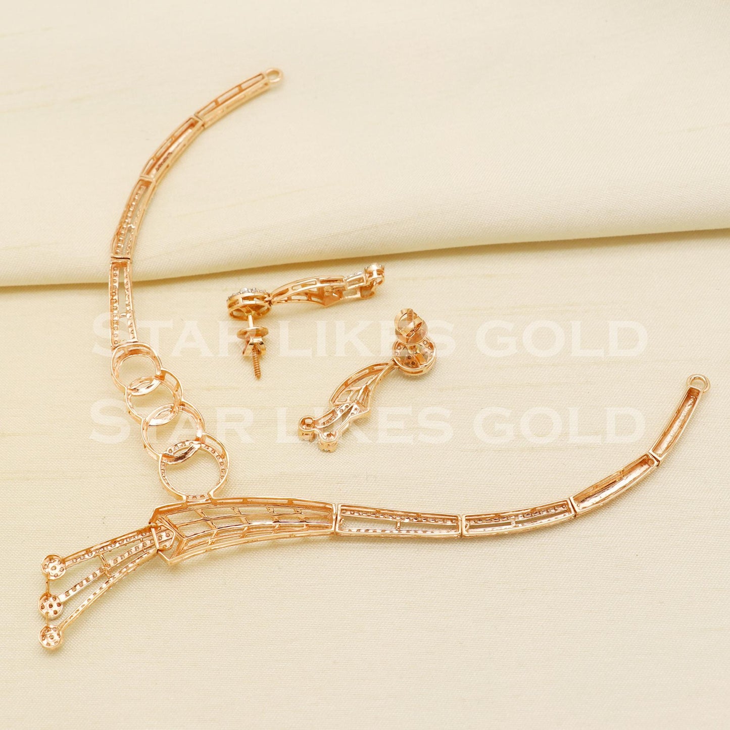 Designer 18KT 18 Karat Rose GOLD NECKLACE Zircons Jewelry, Indian jewelry, Perfect Gift for Loved Ones, PR1432