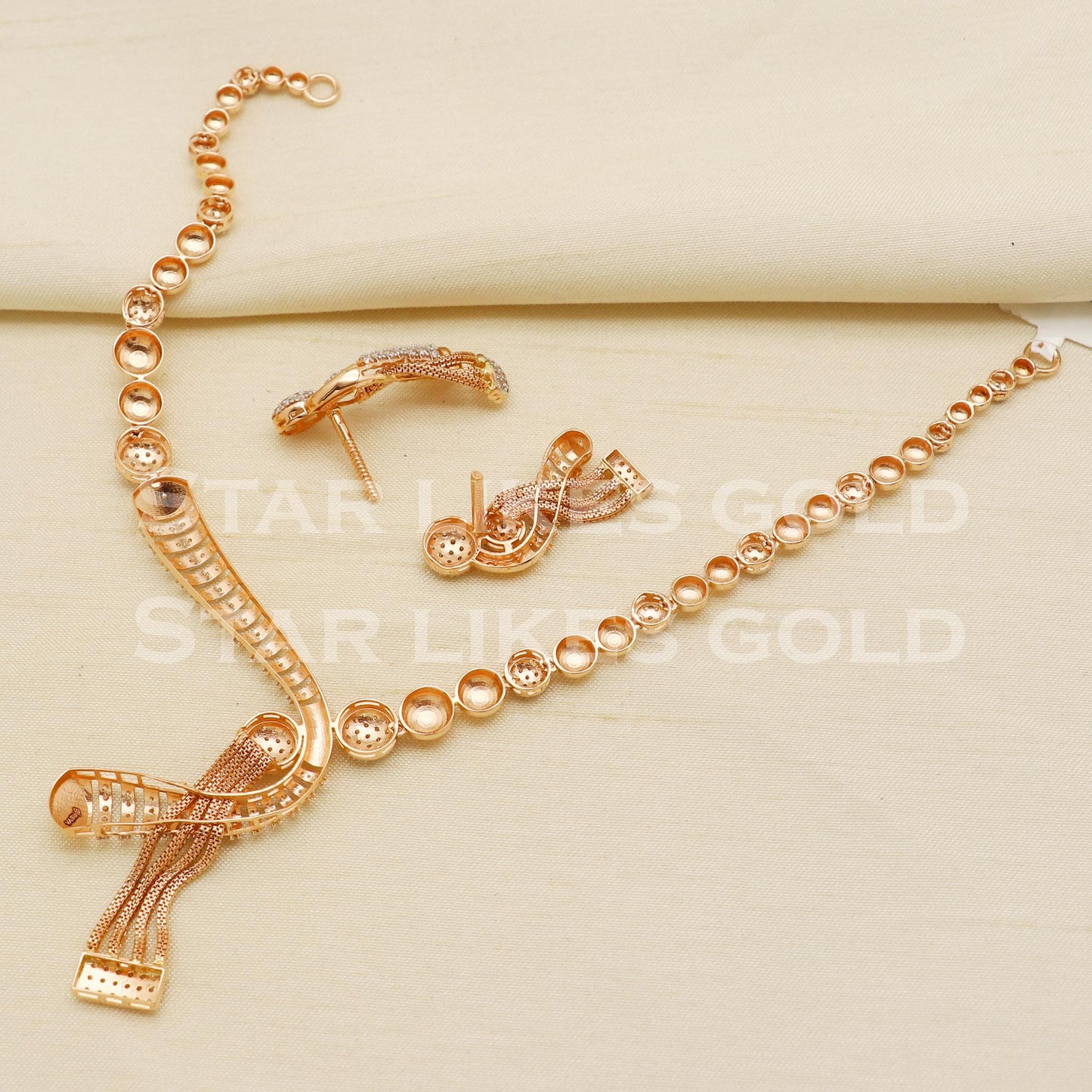 Designer 18KT 18 Karat Rose GOLD NECKLACE Zircons Jewelry, Indian jewelry, Perfect Gift for Loved Ones, PR1434