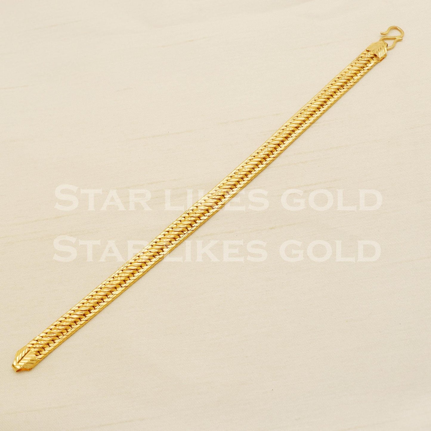 22k Hallmark Gold Men's Double Link Bracelet – Elegant Textured Design, PR1442