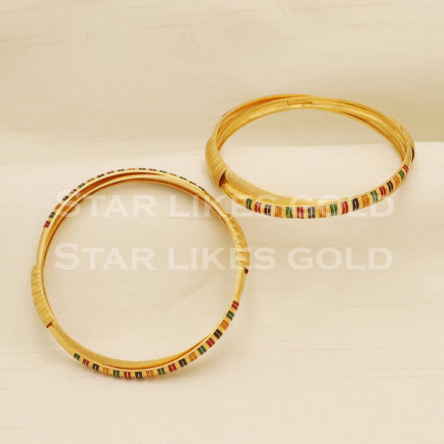 22 Karat Hallmark Gold Designer Meena Work Bangle Set, PR1507