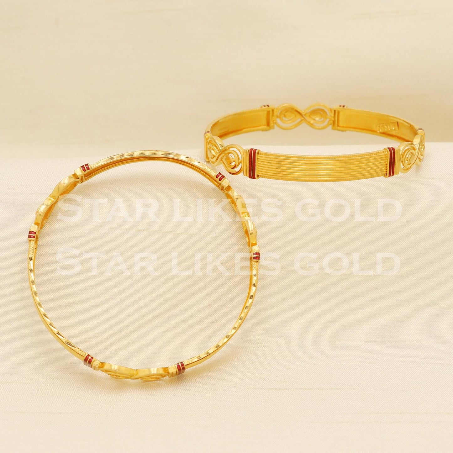 22K Gold Ethnic Handmade Kada with Red Meena Design, PR1515